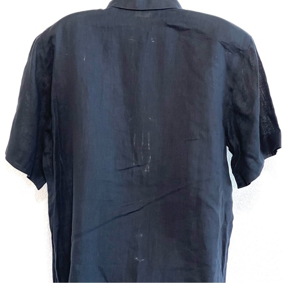 Jaeger Woman 100% LINEN Black Button Down Top Short Sleeve Shirt Size L - Picture 5 of 13